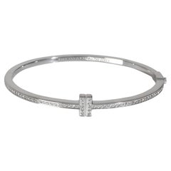Tiffany & Co. White Gold Diamond Tiffany T Diamond Hinged Wire Bangle Bracelet
