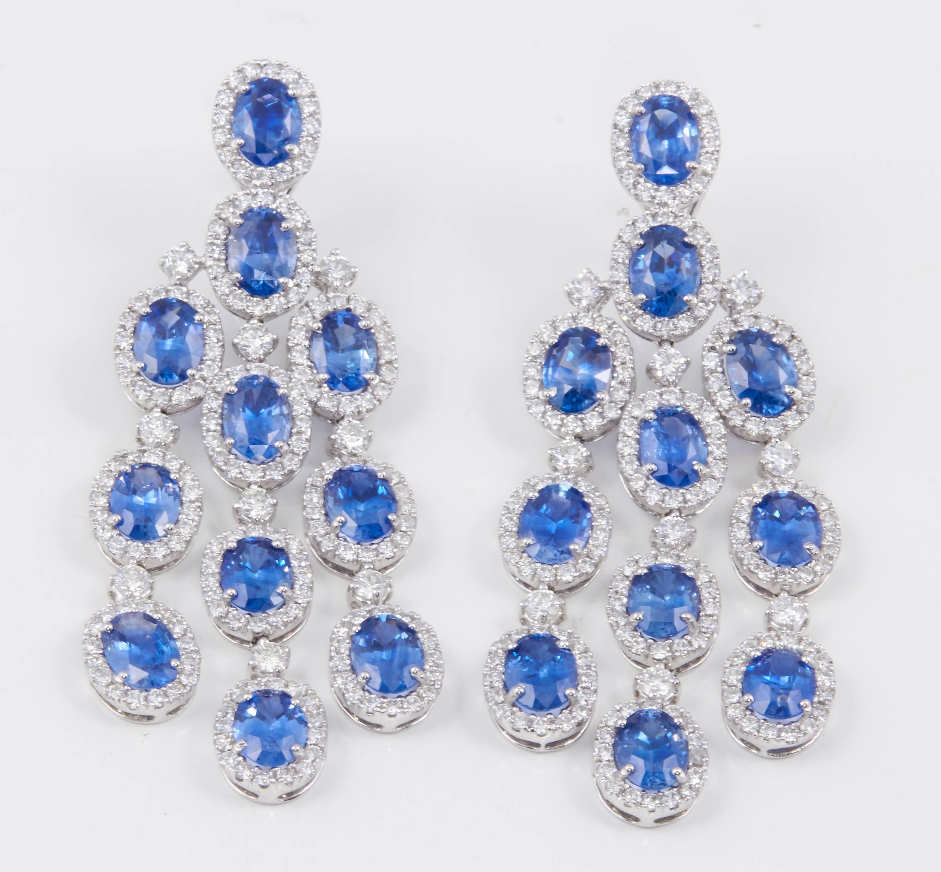 Classic Sapphire Diamond Chandelier Earrings In New Condition In New York, NY