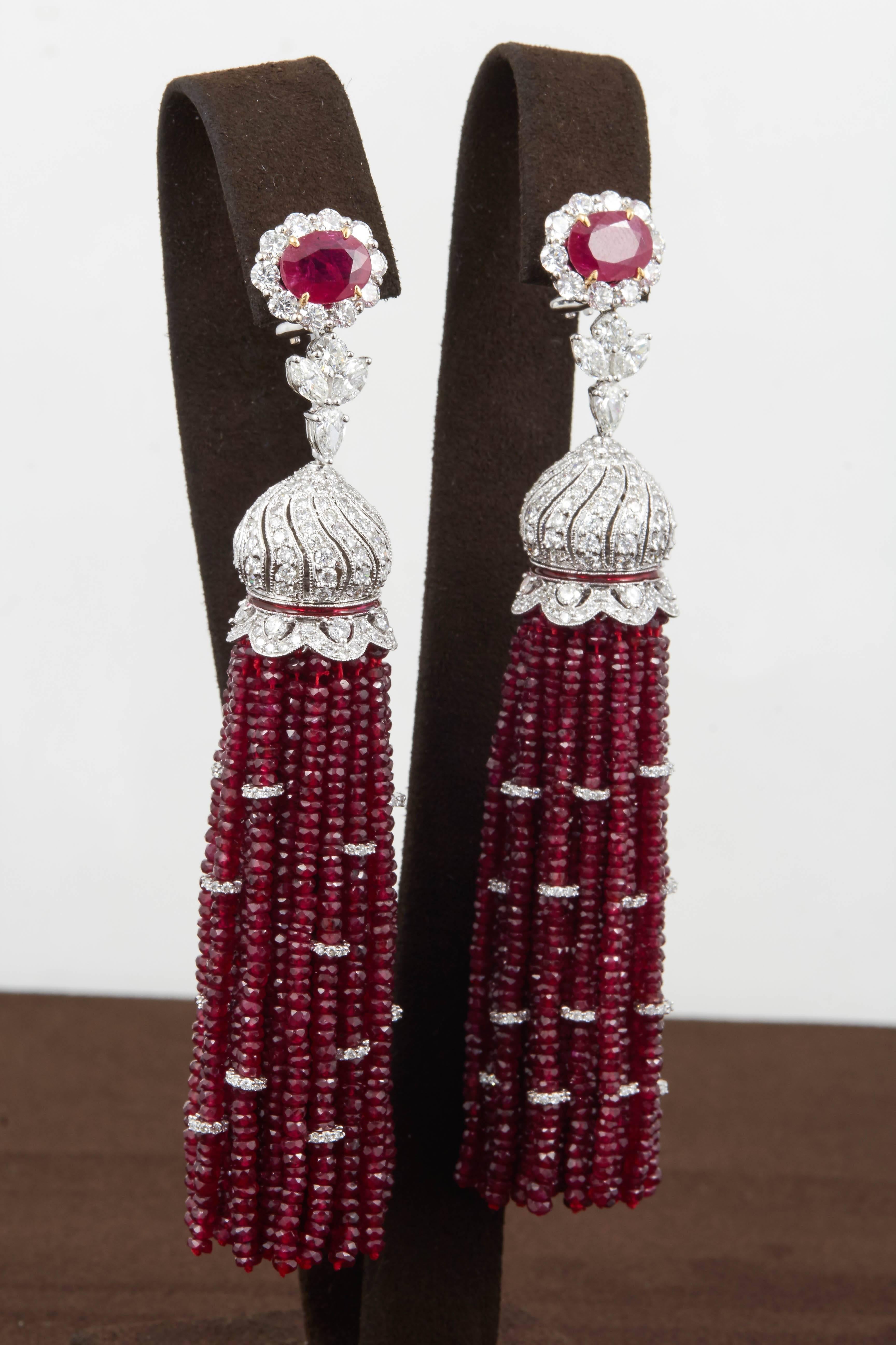 Fabulous Important Ruby and Diamond Tassel Earrings In New Condition In New York, NY