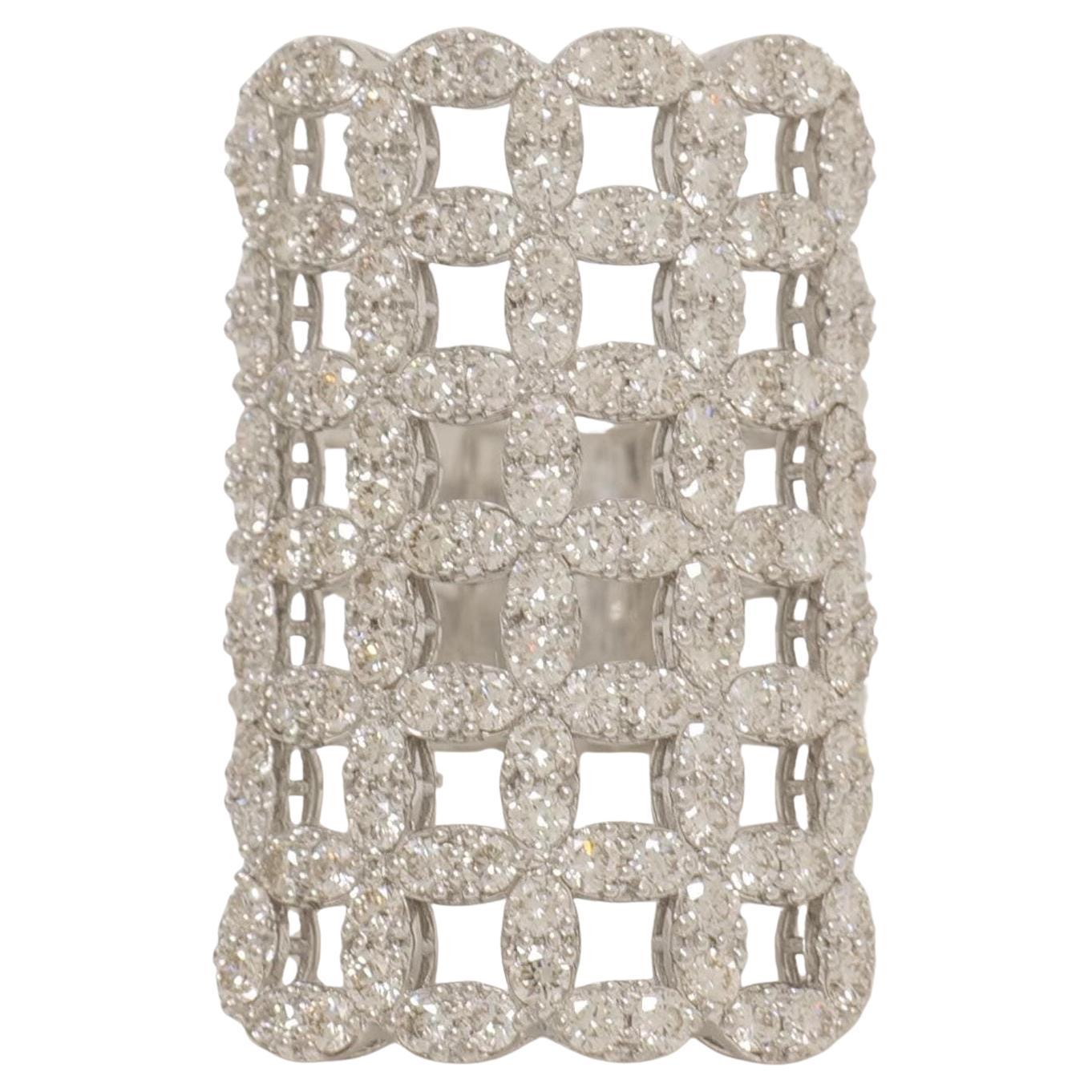 Check Design Cocktail Diamond Ring in 14K Solid Gold (Certified)