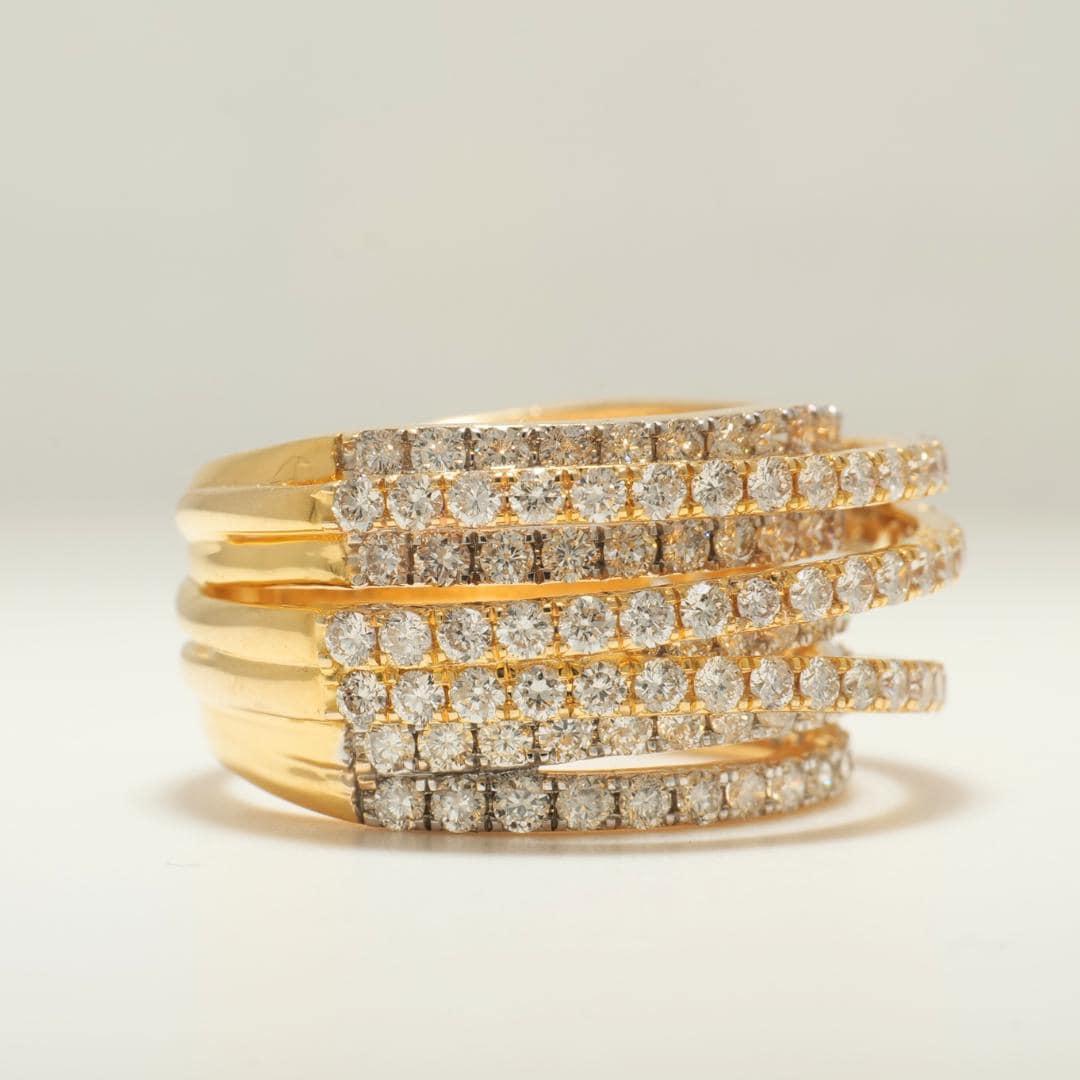 Bague à large bande et spirale de diamants en or massif 14K (certifié) Pour femmes en vente