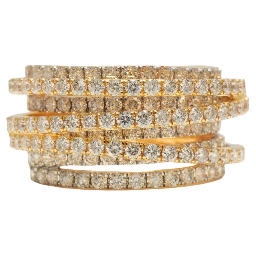 Wide Band Spiral Diamond Ring in 14K Solid Gold (Certified)