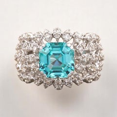 Bague en or massif 14k avec aigue-marine et diamant (certifié)