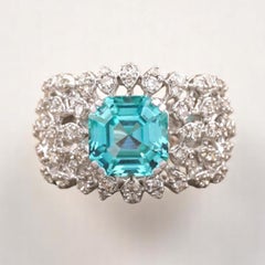 Bague en or massif 14k avec aigue-marine et diamant (certifié)