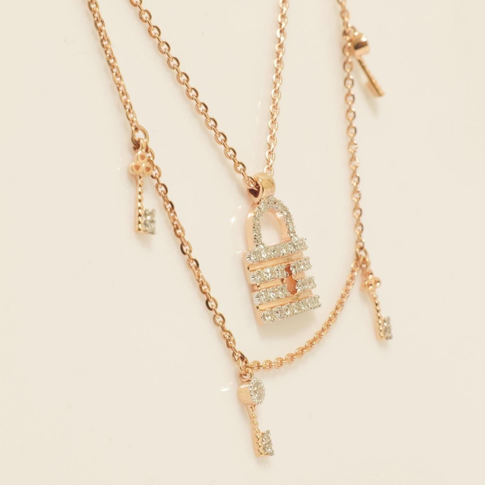 Collar de diamantes Lock & Key de oro macizo de 14k (certificado) en Nuevo estado para la venta en New Delhi, DL