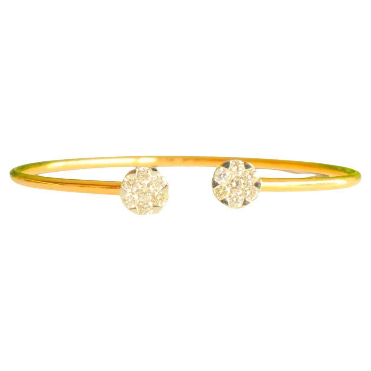 Flower Natural Diamond Open Cuff Bracelet in 14K Solid Gold (Certified)