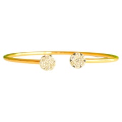 Bracelet manchette ouvert en or massif 14K avec fleurs et diamants (certifié)