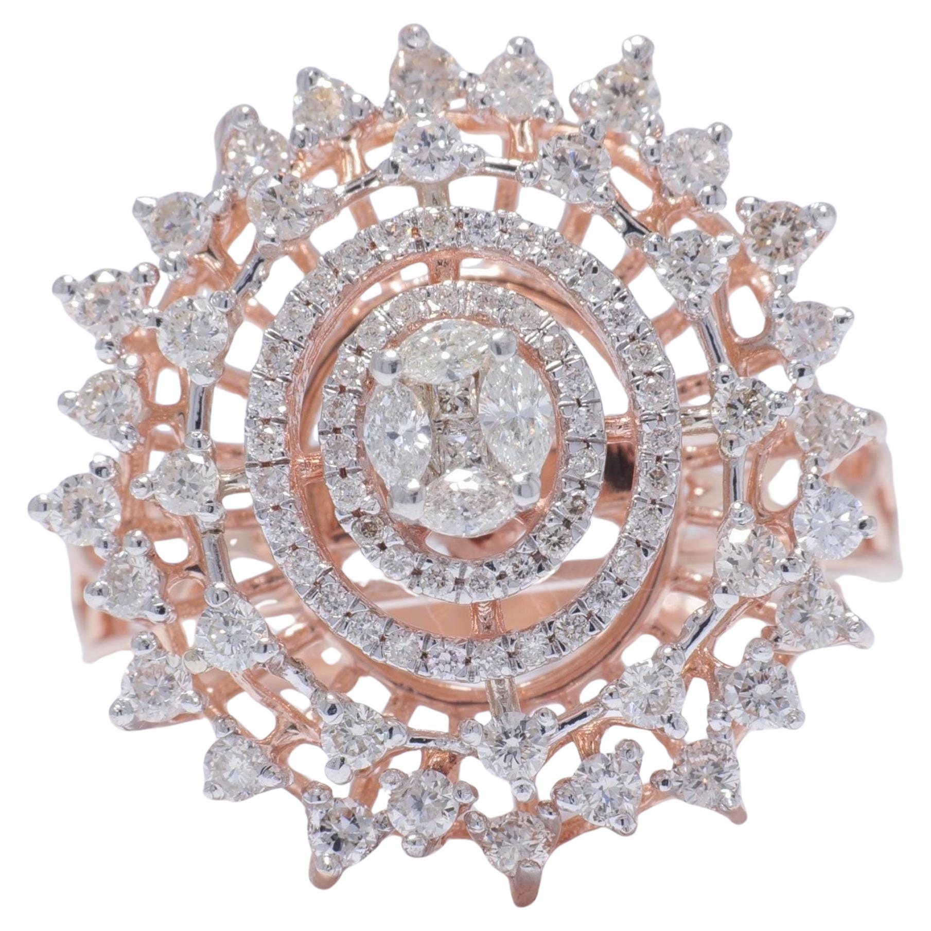 Flower Halo Diamond Ring in 14K Solid Gold (Certified)