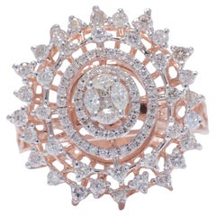 Flower Halo Diamond Ring in 14K Solid Gold (Certified)