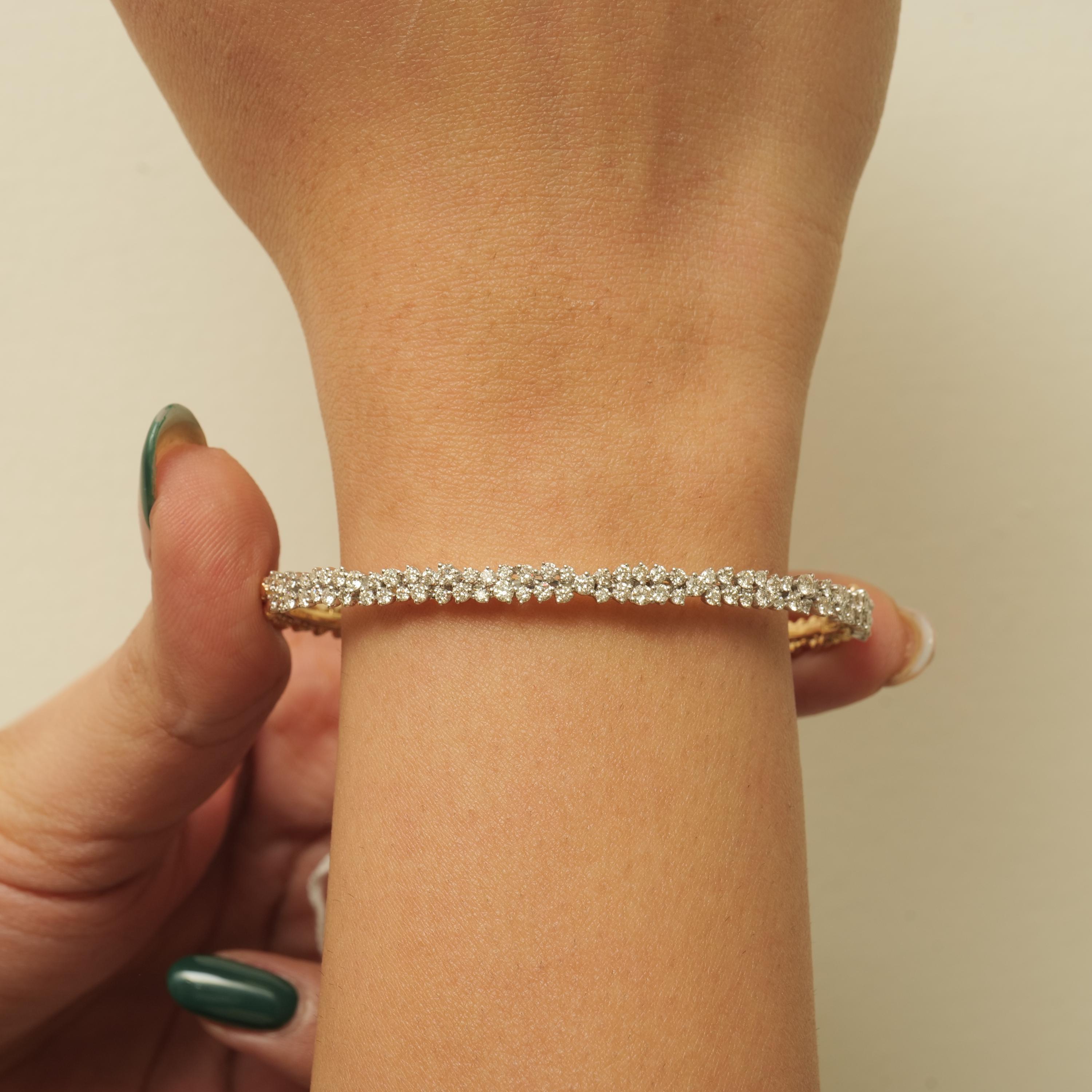 Art déco Bracelet d'affirmation en or massif 14K avec diamants en grappe (certifié) en vente