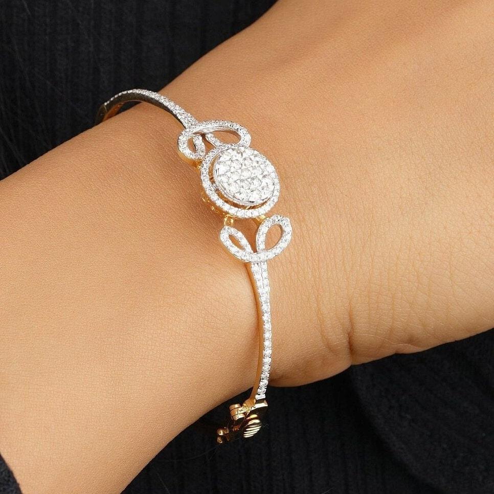 Pulsera Disco Flor de Diamantes en Oro Macizo de 14 K (Certificado) Art Decó en venta