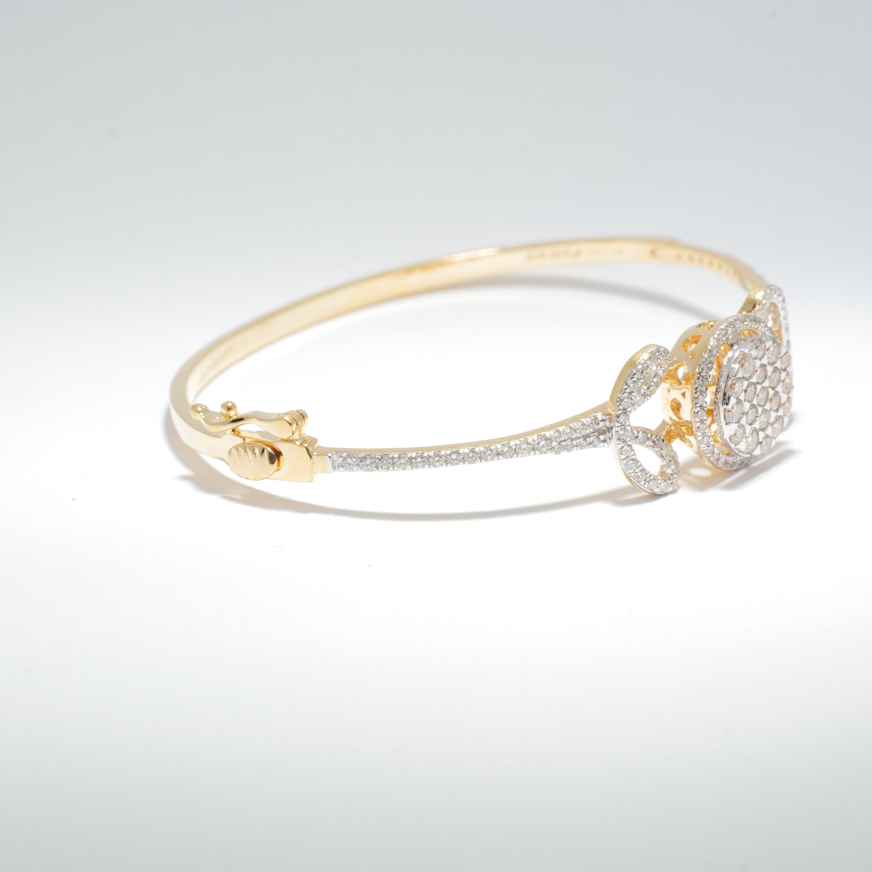 Pulsera Disco Flor de Diamantes en Oro Macizo de 14 K (Certificado) Corte redondo en venta