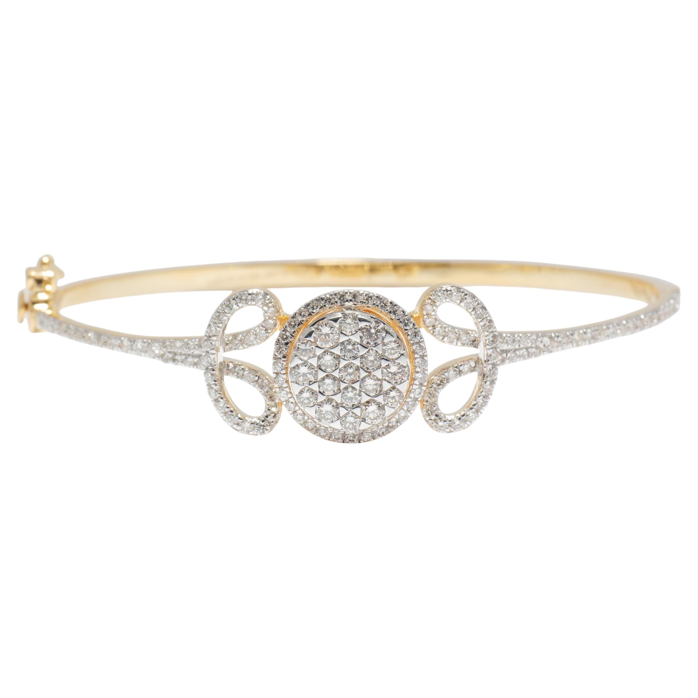 Bracciale con diamanti a forma di disco a fiore in oro massiccio 14K (certificato)