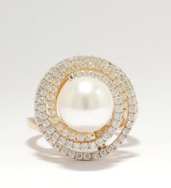 Anello con diamante e perla dei mari del sud coltivata in oro massiccio 14K (certificato)