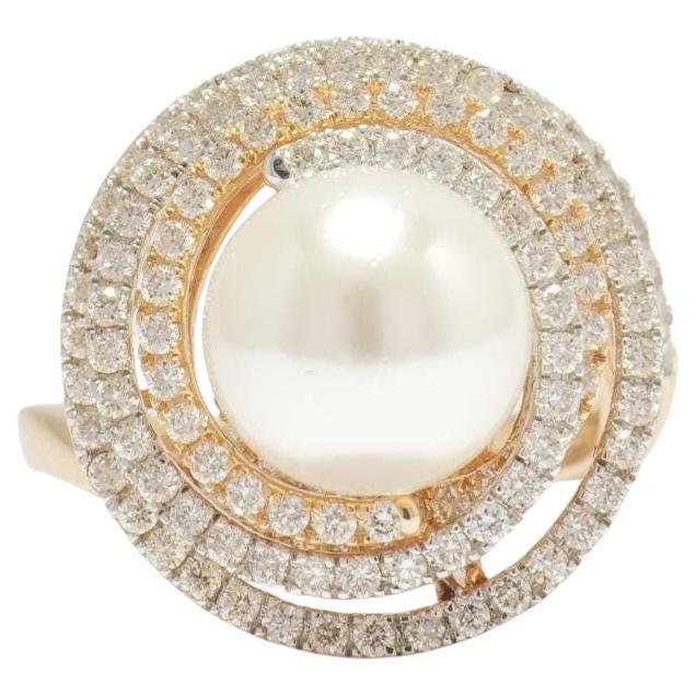 Cultured South Sea Pearl Diamond Ring in 14K Solid Gold (Certified)