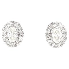 Oval Natural Diamond Studs Earrings with Halos in 14K Solid Gold (Certified)