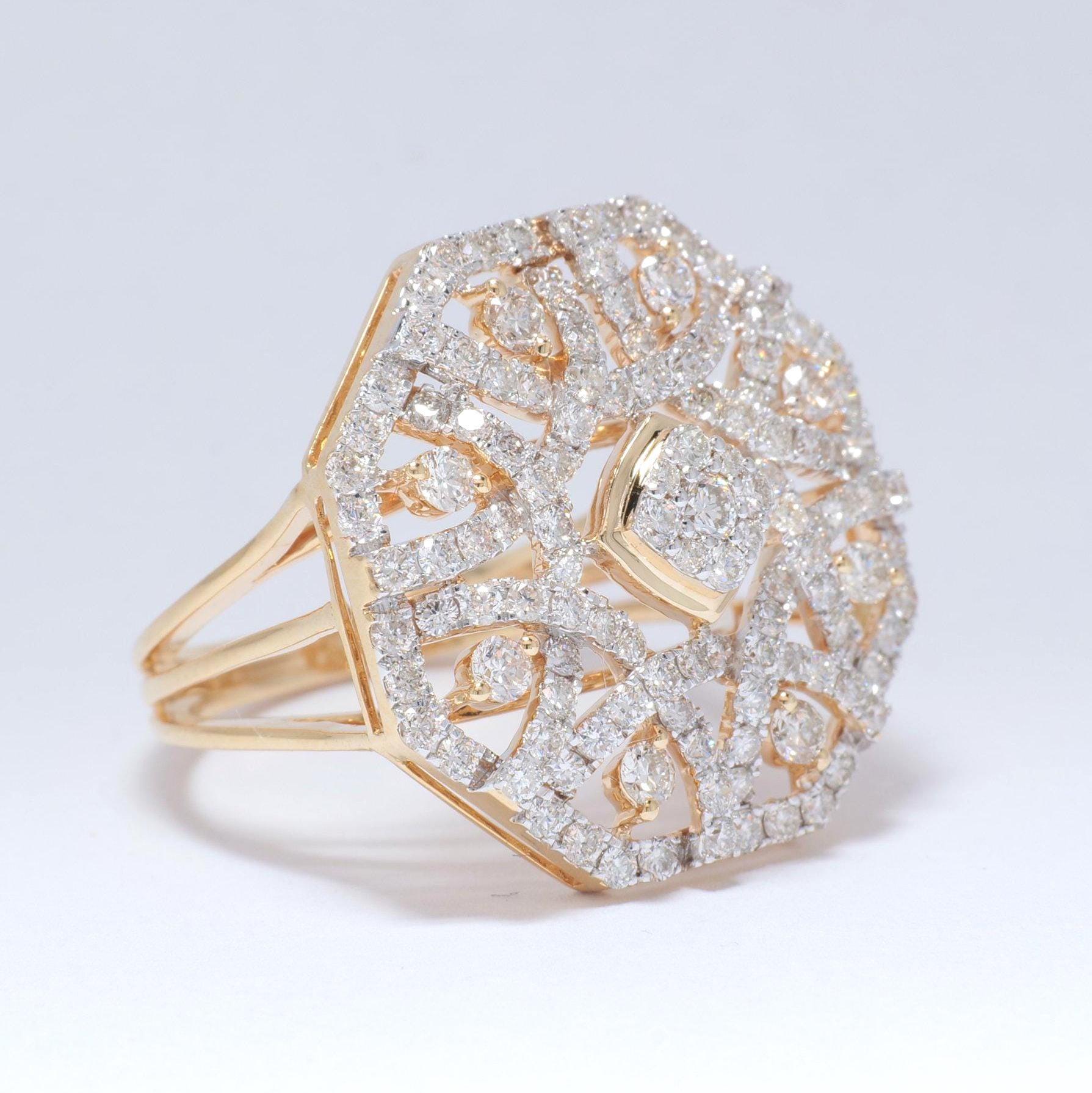Bague cocktail octogonale en or massif 14k (certifié) Neuf - En vente à New Delhi, DL