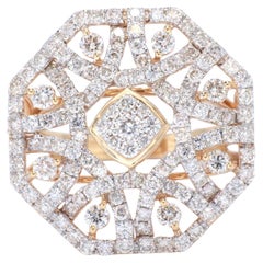Octagonal Diamond Cocktail Ring in 14k Solid Gold (Certified)
