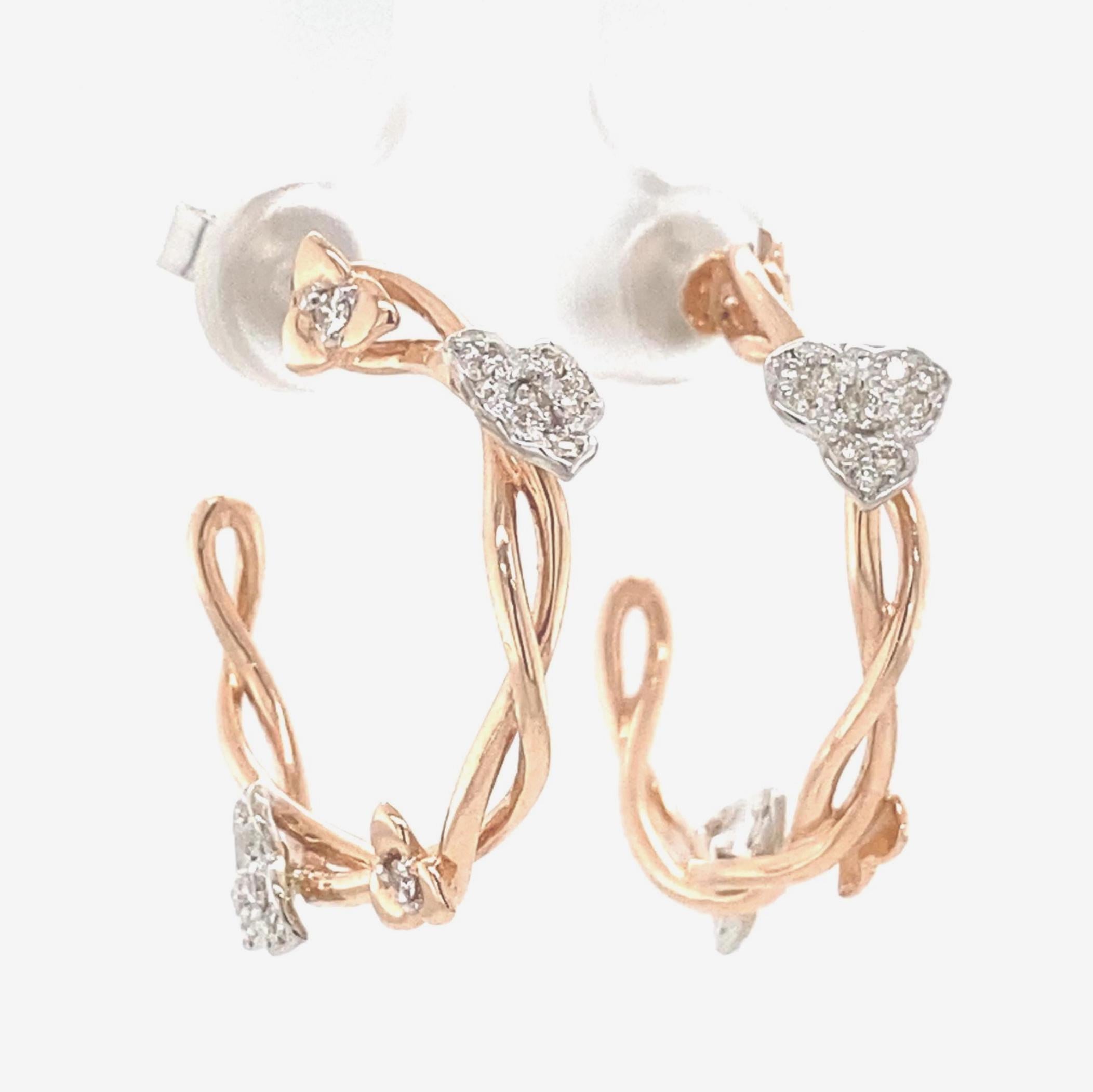 Orecchini a cerchio con diamanti in oro massiccio 14K (certificati) In condizioni Nuovo in vendita a New Delhi, DL