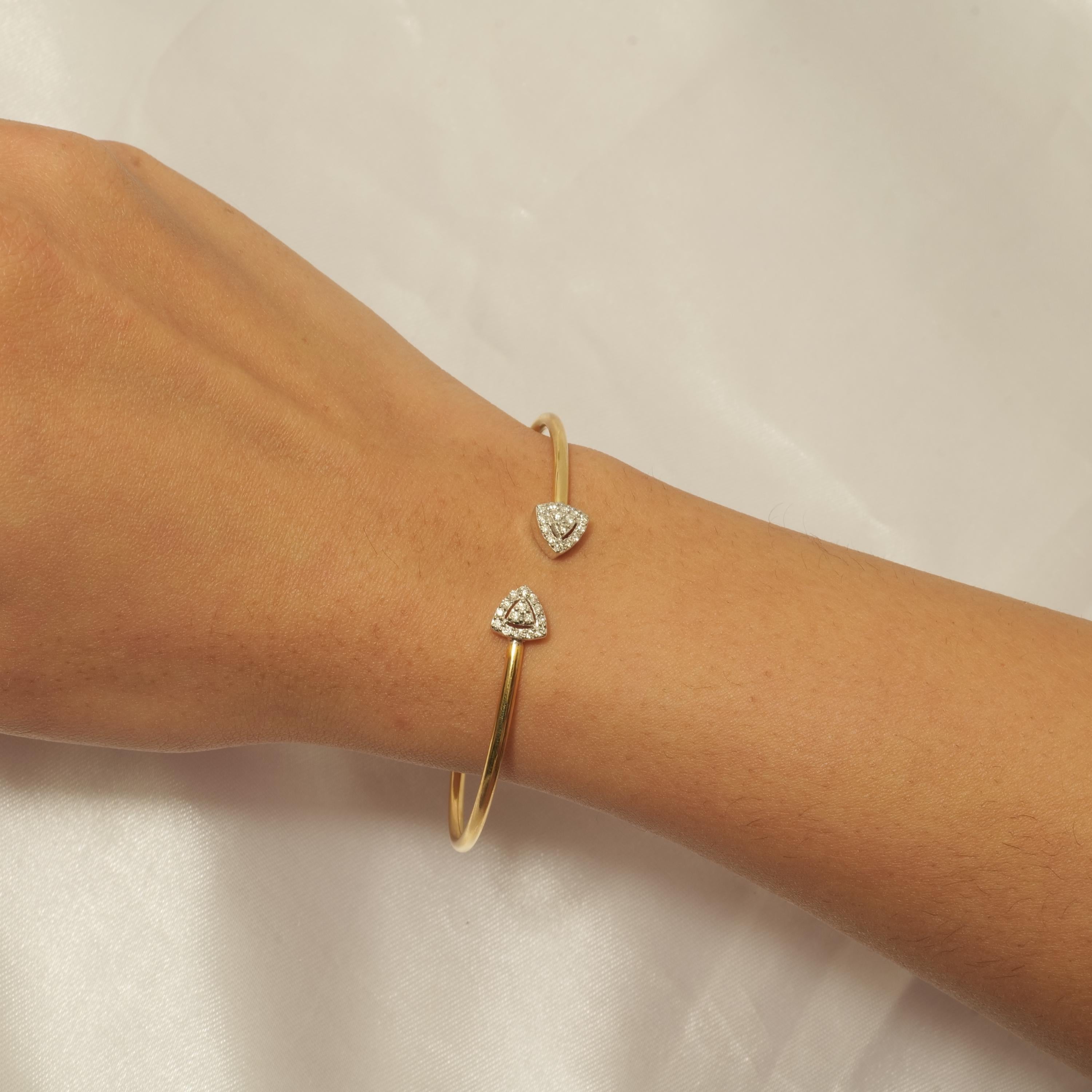 Art Déco Bracciale Triangle Cuff Halo Diamond in oro massiccio 14K (certificato) in vendita