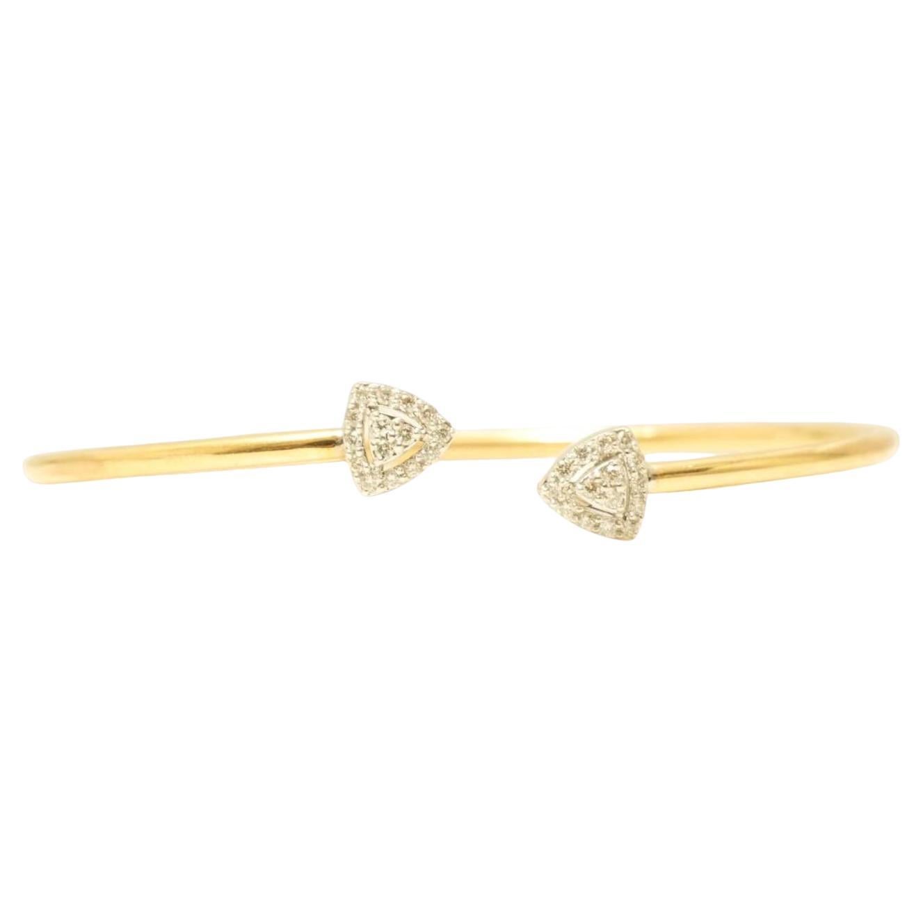 Triangle Cuff Halo Natural Diamond Bracelet in 14K Solid Gold (Certified)