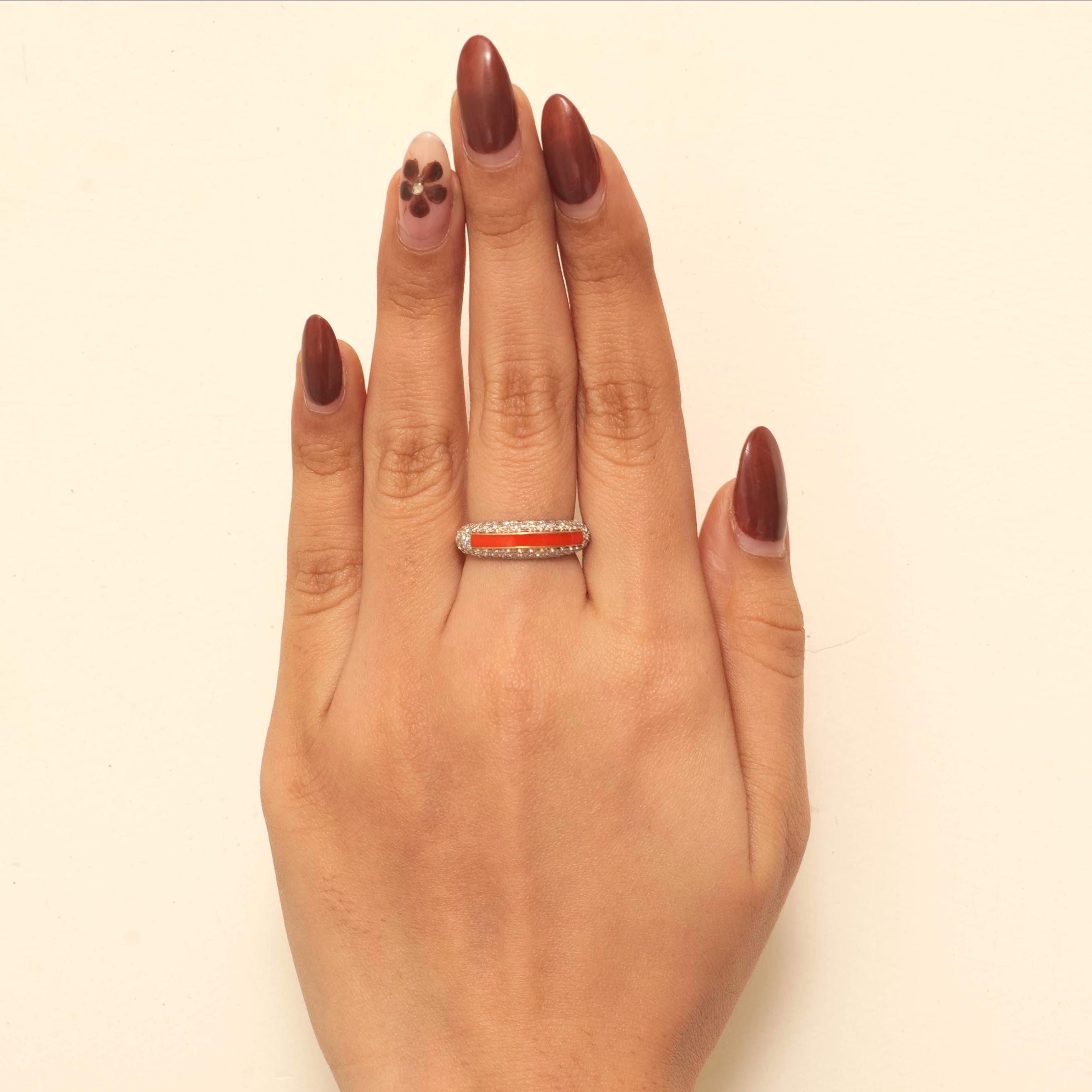 Art déco Bague à diamant en émail coloré en or massif 14K (certifié) en vente