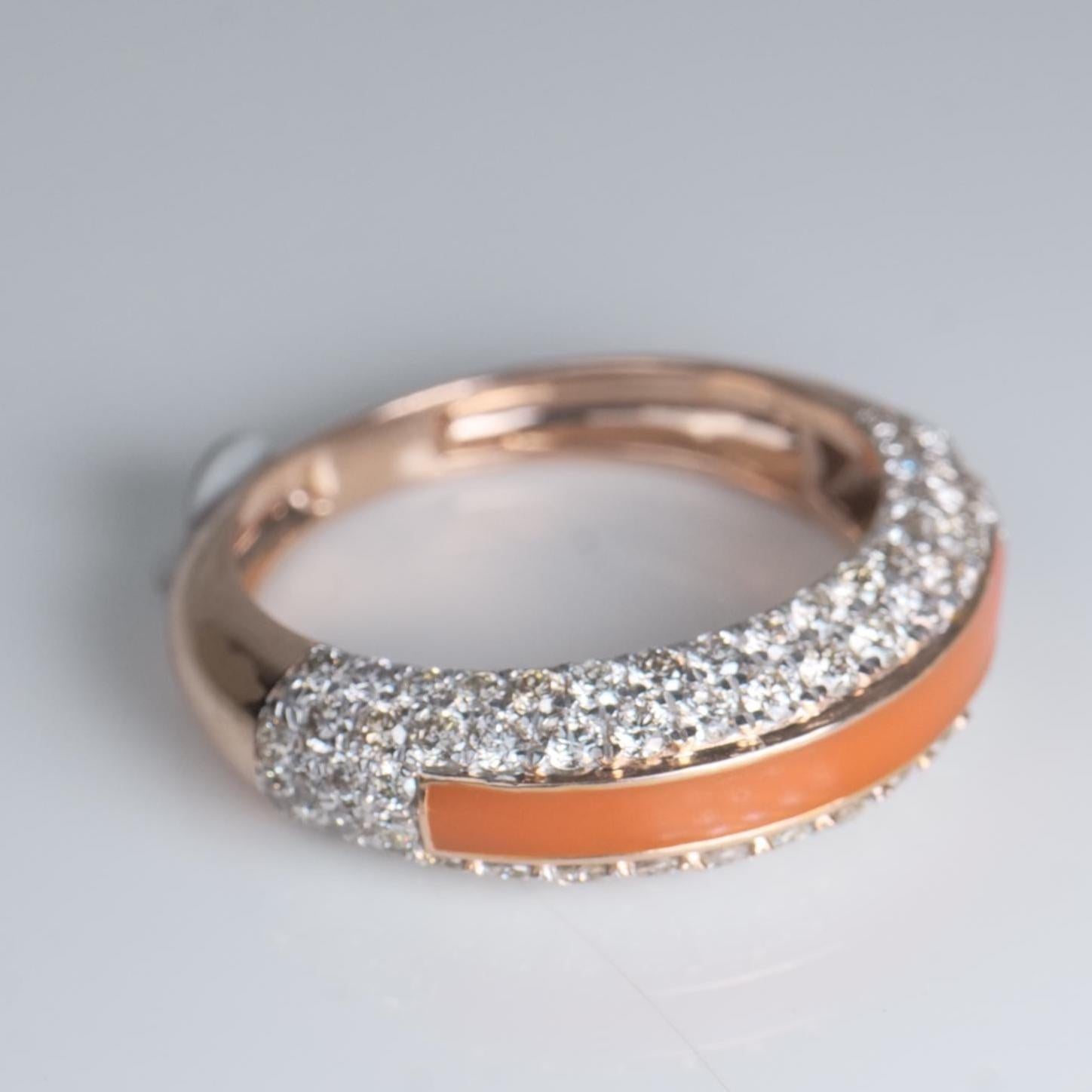 Bague à diamant en émail coloré en or massif 14K (certifié) Pour femmes en vente