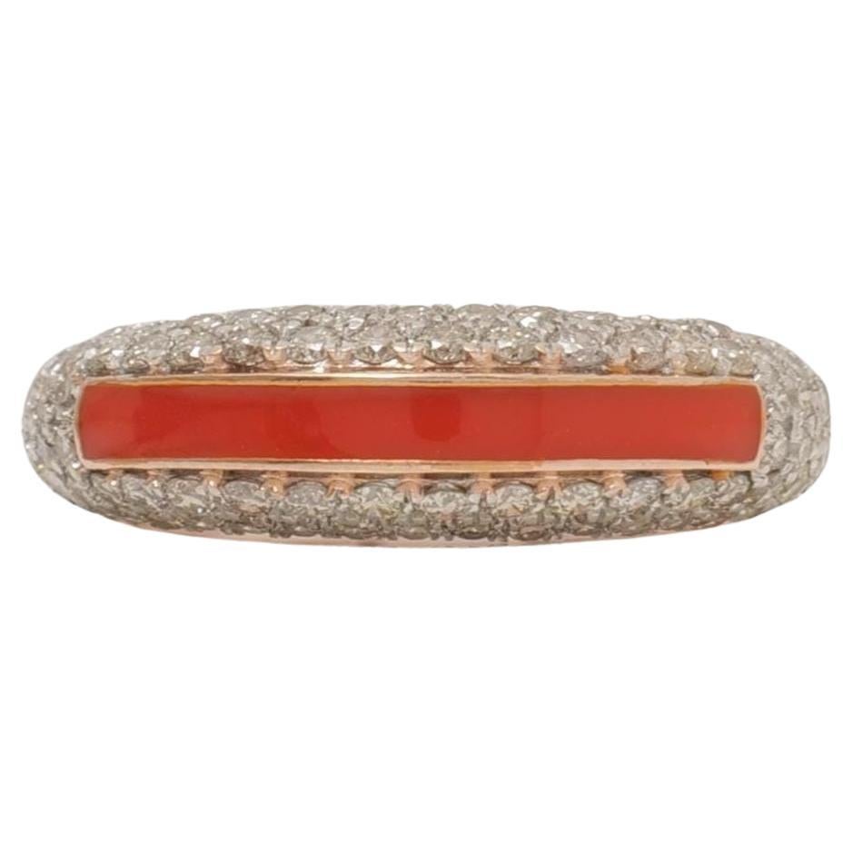 Colored Enamel Diamond Band Ring in 14K Solid Gold (Certified)