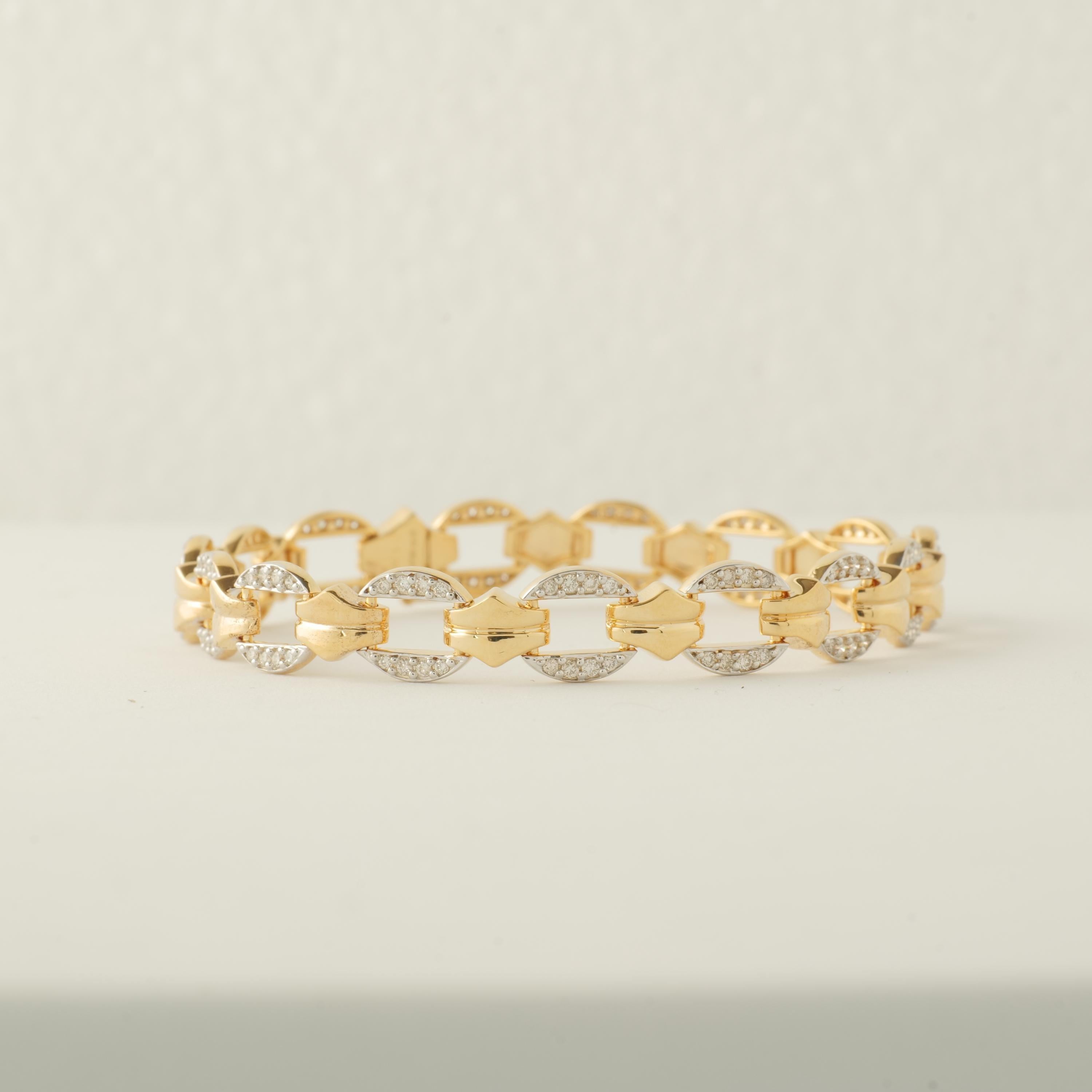 Pulsera de eslabones con cadena de diamantes para hombre en oro macizo de 14 quilates (certificado) Corte redondo en venta