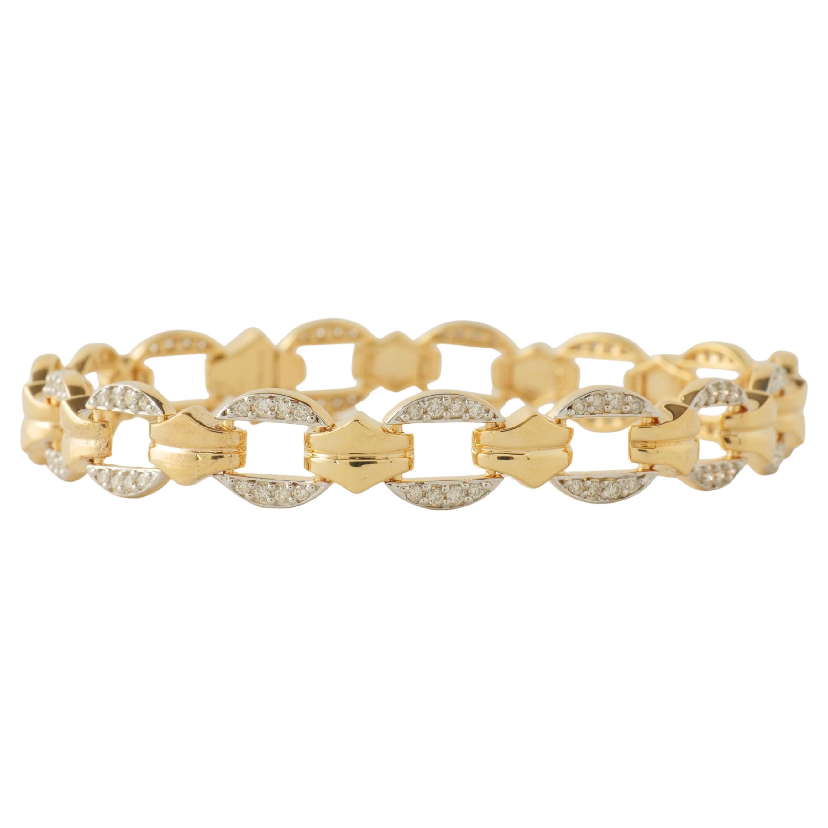 Men
s Natural Diamond Chain Link Bracelet in 14K Solid Gold (Certified) For Sale
