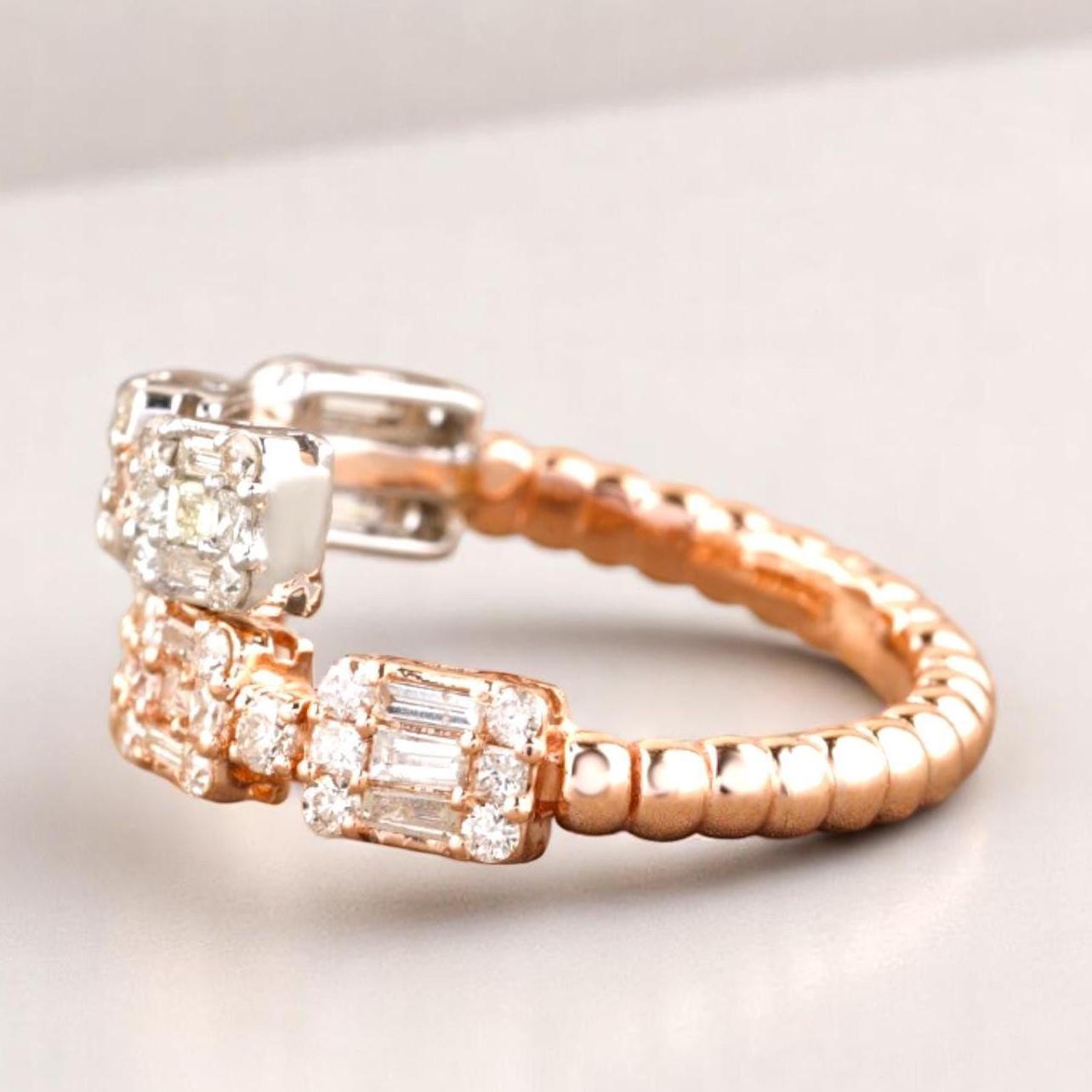 Bague à double anneau en or massif 14K avec diamant (certifié) Pour femmes en vente