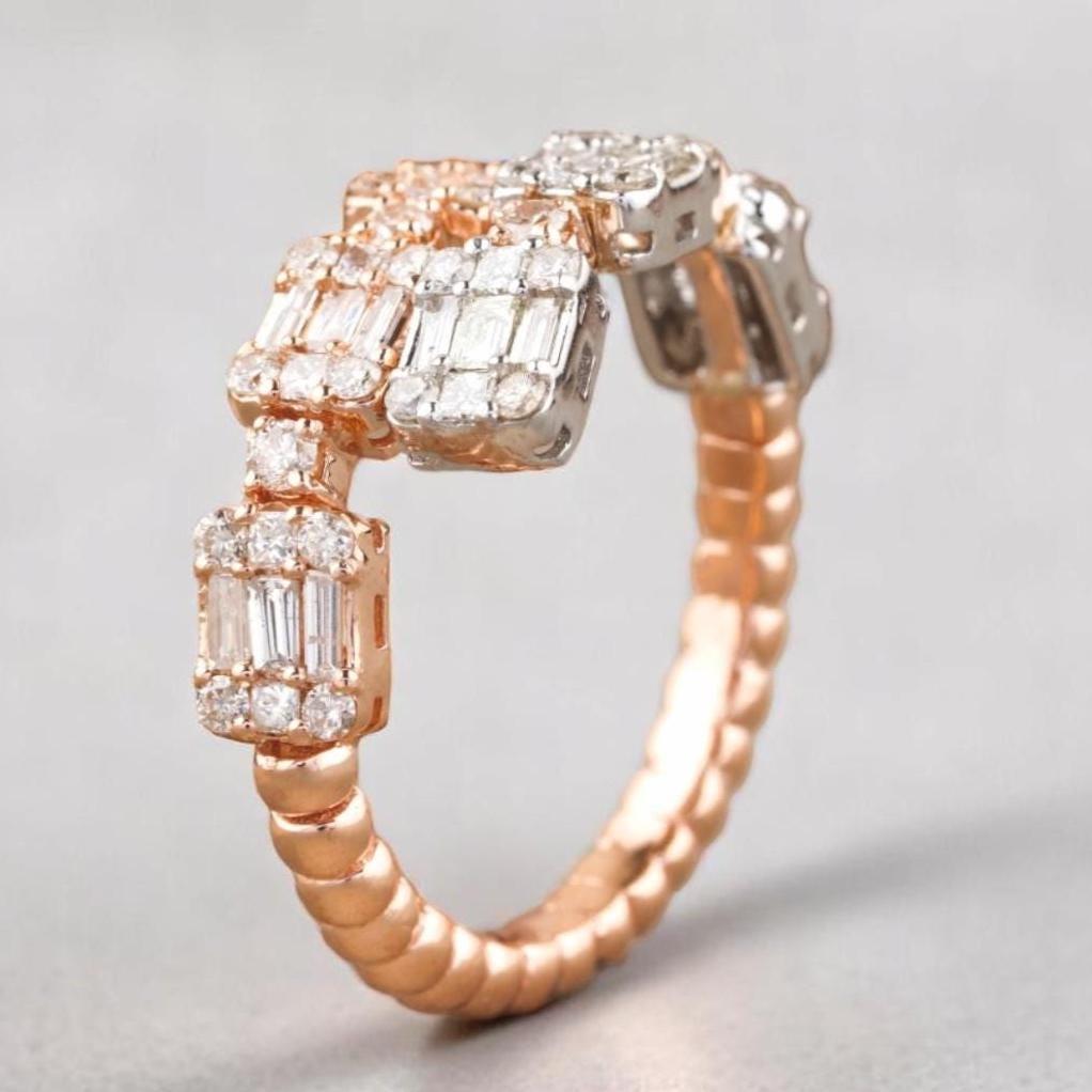 Bague à double anneau en or massif 14K avec diamant (certifié) en vente 2
