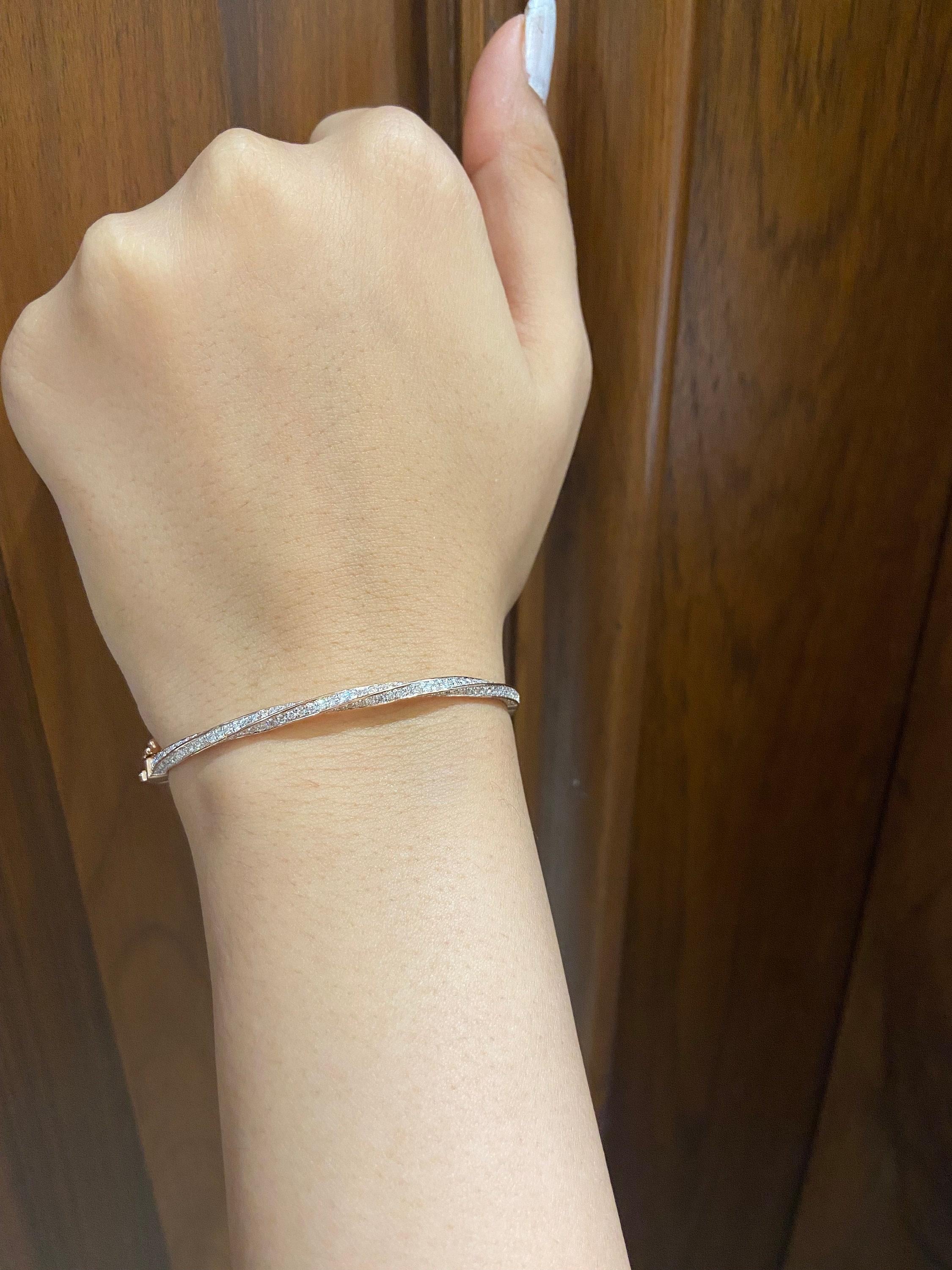 Diamant-Manschettenarmband aus massivem 14-karätigem Gold (zertifiziert) (Art déco) im Angebot