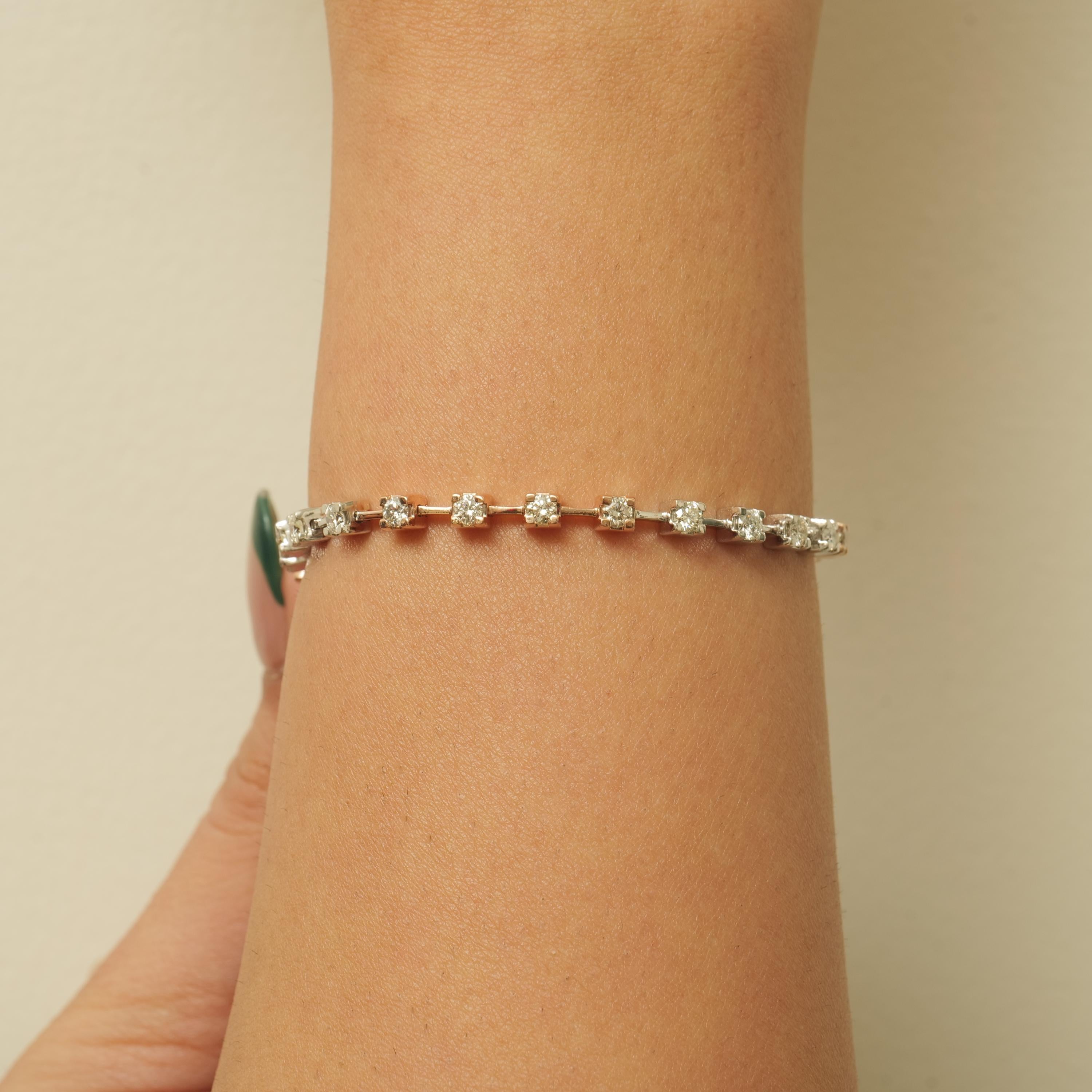 Pulsera de tenis de diamantes en oro macizo de 14 quilates (certificada) Art Decó en venta