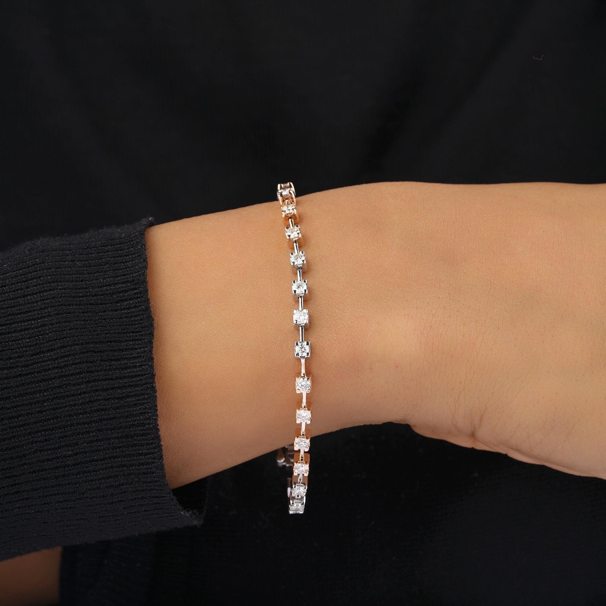 Pulsera de tenis de diamantes en oro macizo de 14 quilates (certificada) Corte redondo en venta