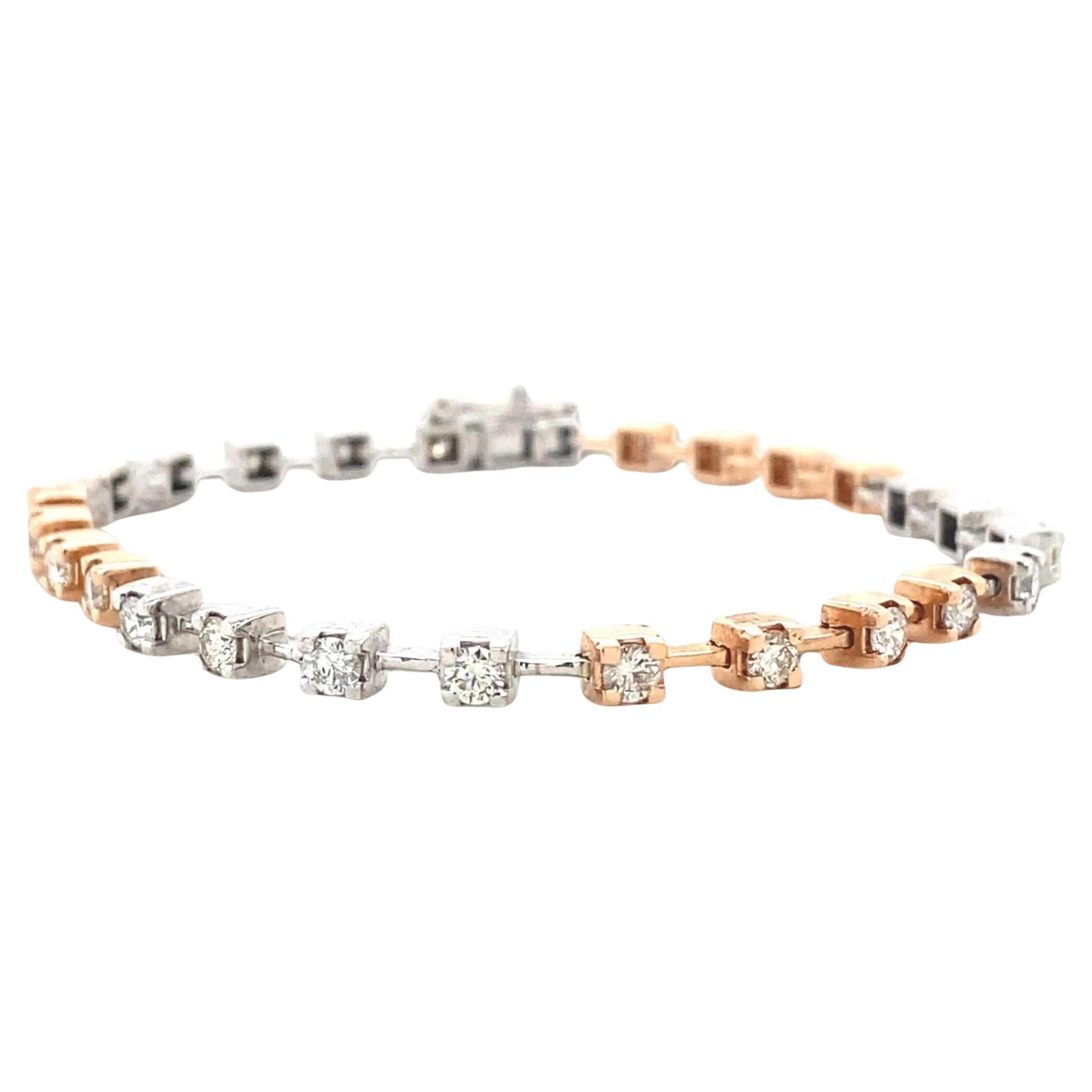 Natural Diamond Tennis Dual Tone Bracelet in 14K Solid Gold (Certified)