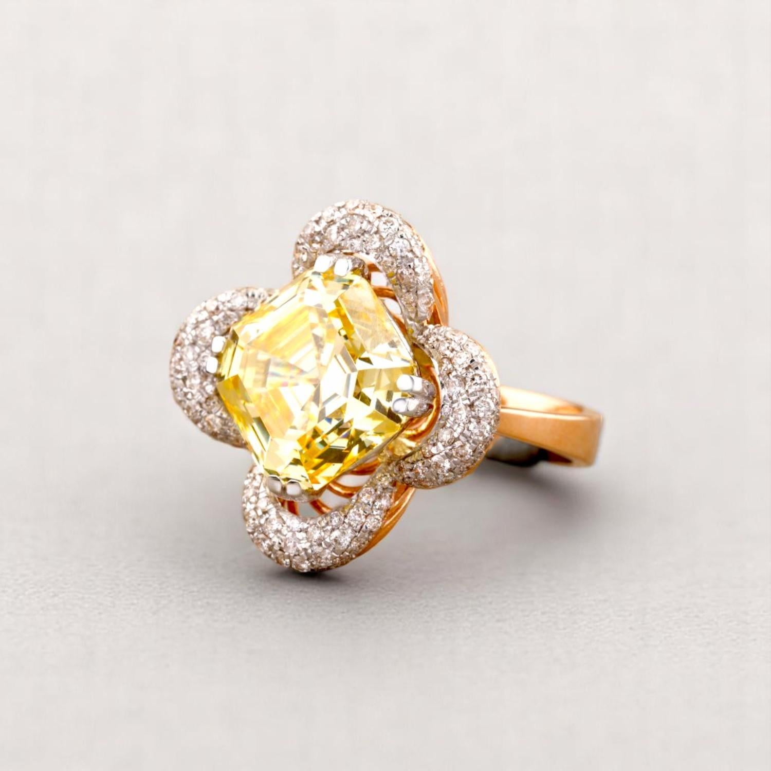 Citrin-Diamantring aus massivem 14-karätigem Gold (zertifiziert) (Kissenschliff) im Angebot