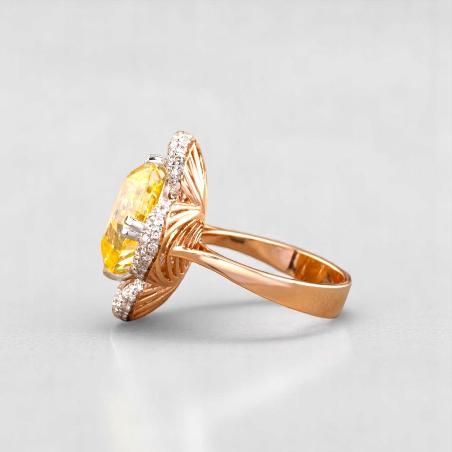 Citrin-Diamantring aus massivem 14-karätigem Gold (zertifiziert) Damen im Angebot