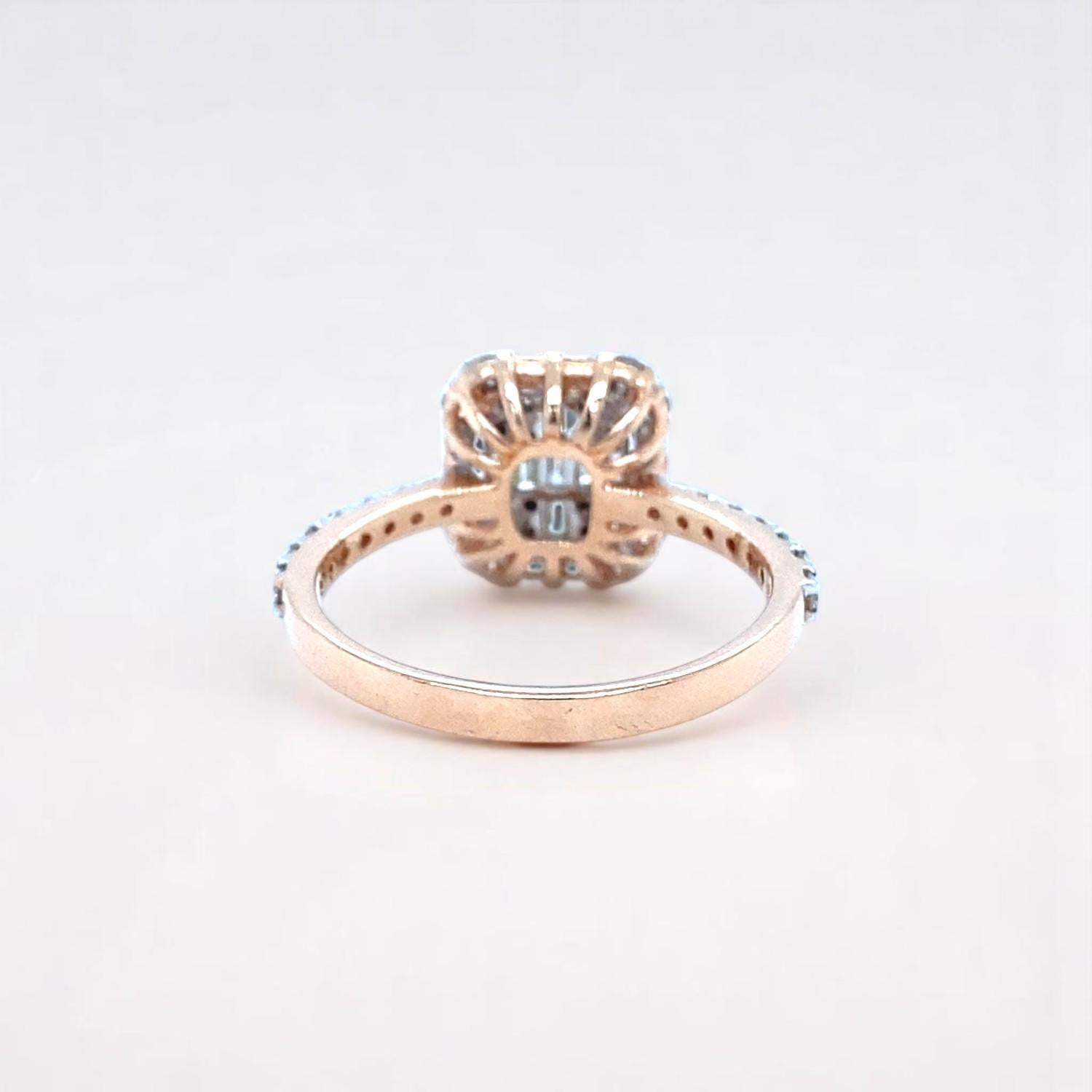 Runder & Baguette-Illusion-Diamant-Goldring aus 14k massivem Gold (zertifiziert) Damen im Angebot
