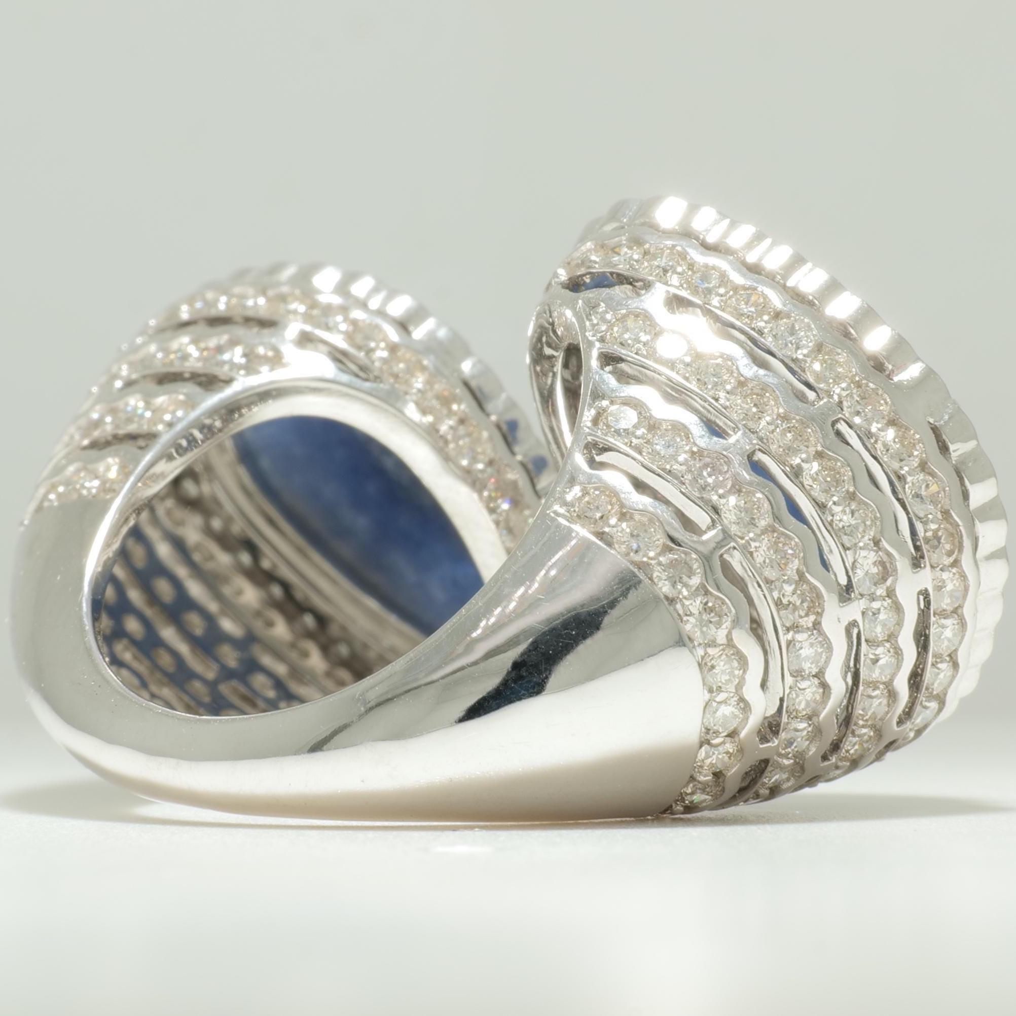 Bague à manchette ouverte en or massif 14k avec saphir bleu et diamant (certifié) Pour femmes en vente