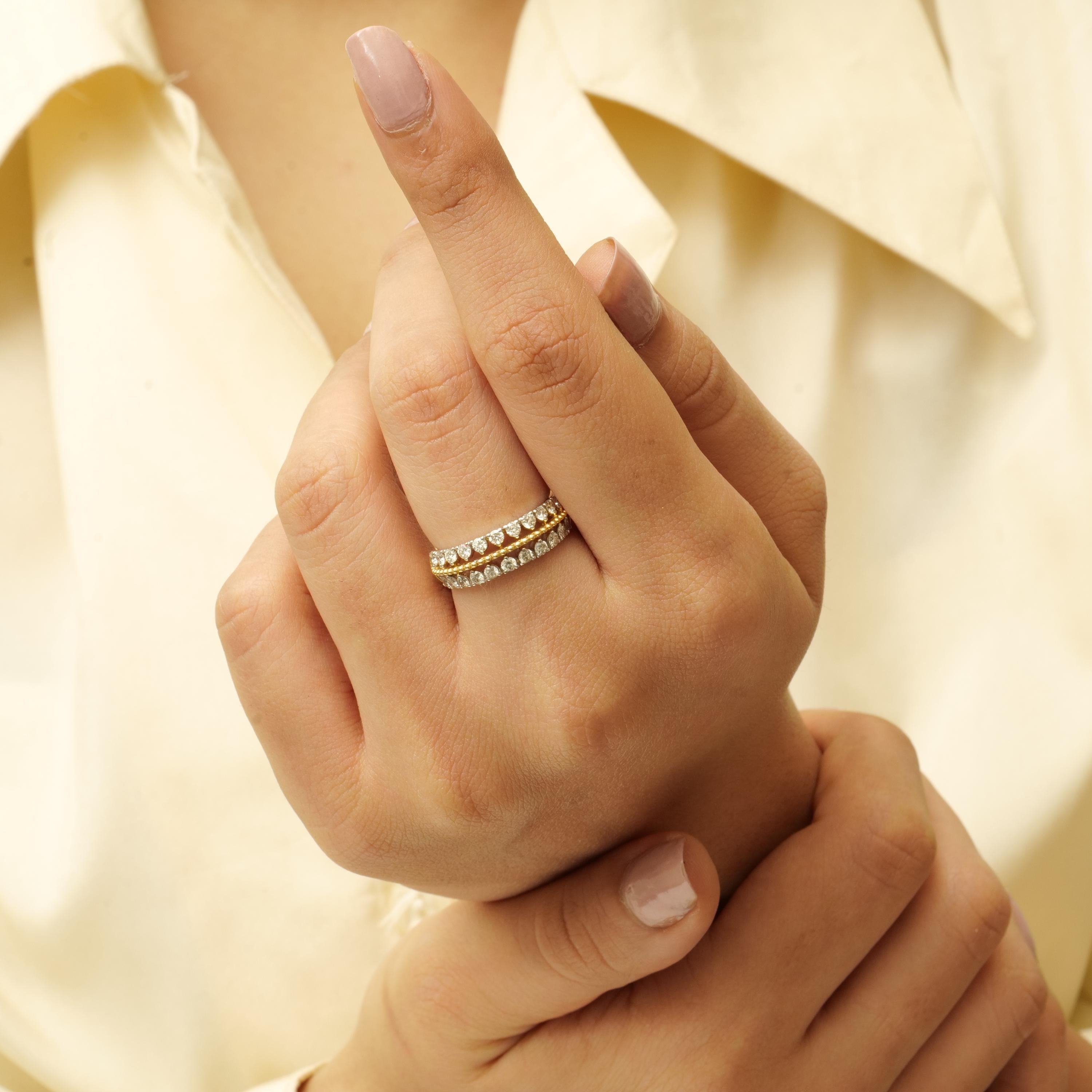 Zweifarbiger Diamantring aus 14 Karat massivem Gold (zertifiziert) (Rundschliff) im Angebot