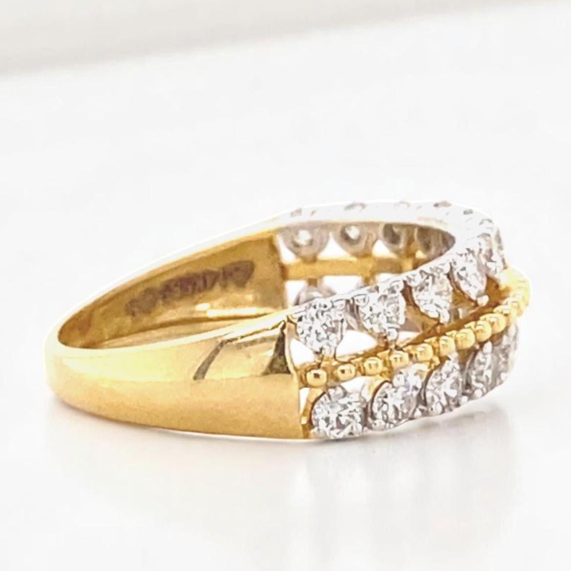 Zweifarbiger Diamantring aus 14 Karat massivem Gold (zertifiziert) Damen im Angebot