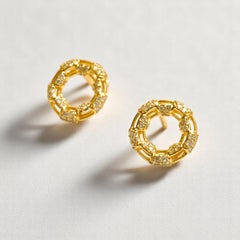 Boucles d'oreilles cercle en or massif 14 carats avec sertissage en halo (certifié)