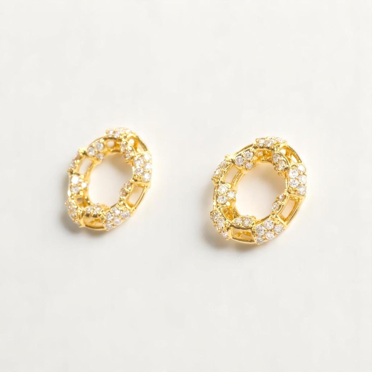 Boucles d'oreilles cercle en or massif 14 carats avec sertissage en halo (certifié) Pour femmes en vente