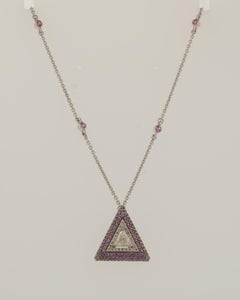 Collana con zaffiro rosa e diamante a triangolo in oro massiccio 14K (certificato)