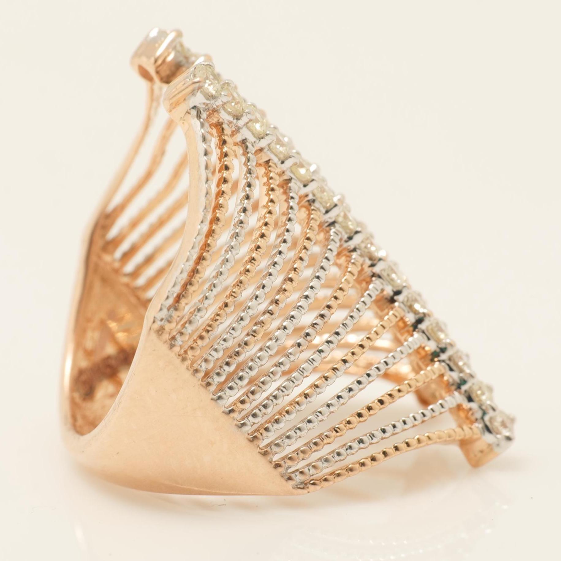 Breiter Diamantring in Käfigform aus massivem 14-karätigem Gold (zertifiziert) im Zustand „Neu“ im Angebot in New Delhi, DL