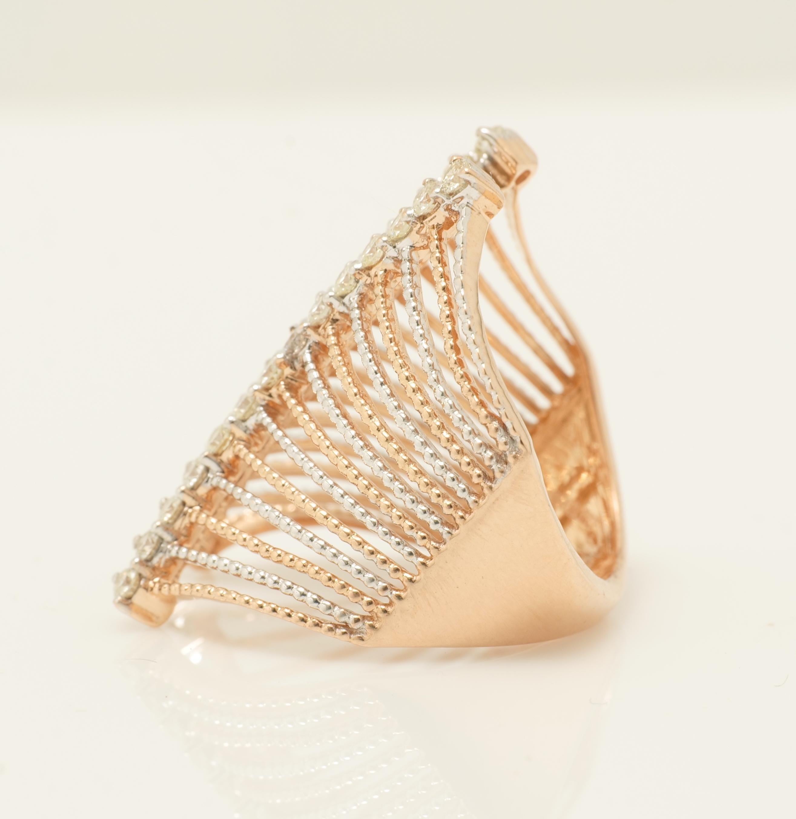 Breiter Diamantring in Käfigform aus massivem 14-karätigem Gold (zertifiziert) Damen im Angebot