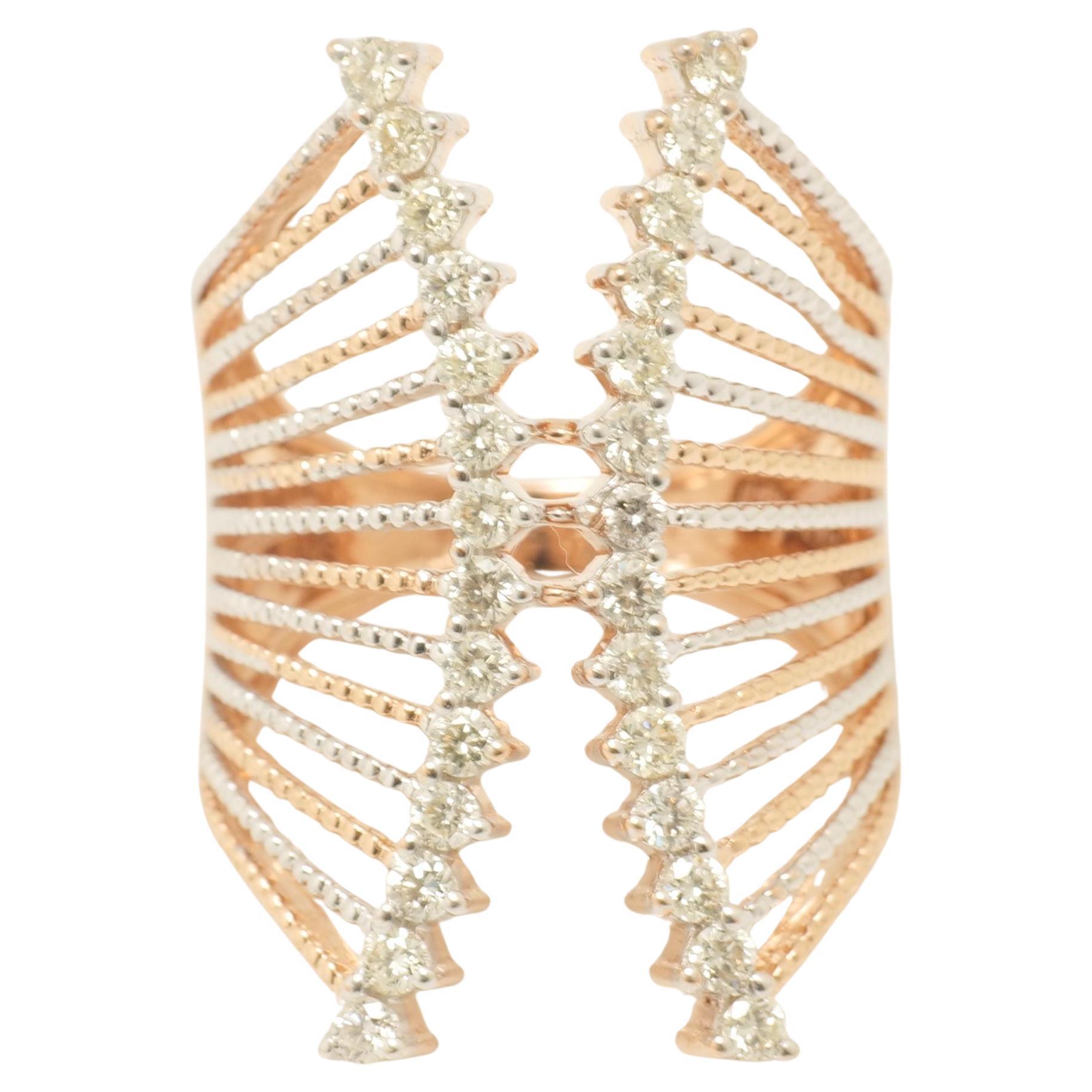 Cage Wide Natural Diamond Band Ring in 14K Solid Gold (Certified) For Sale