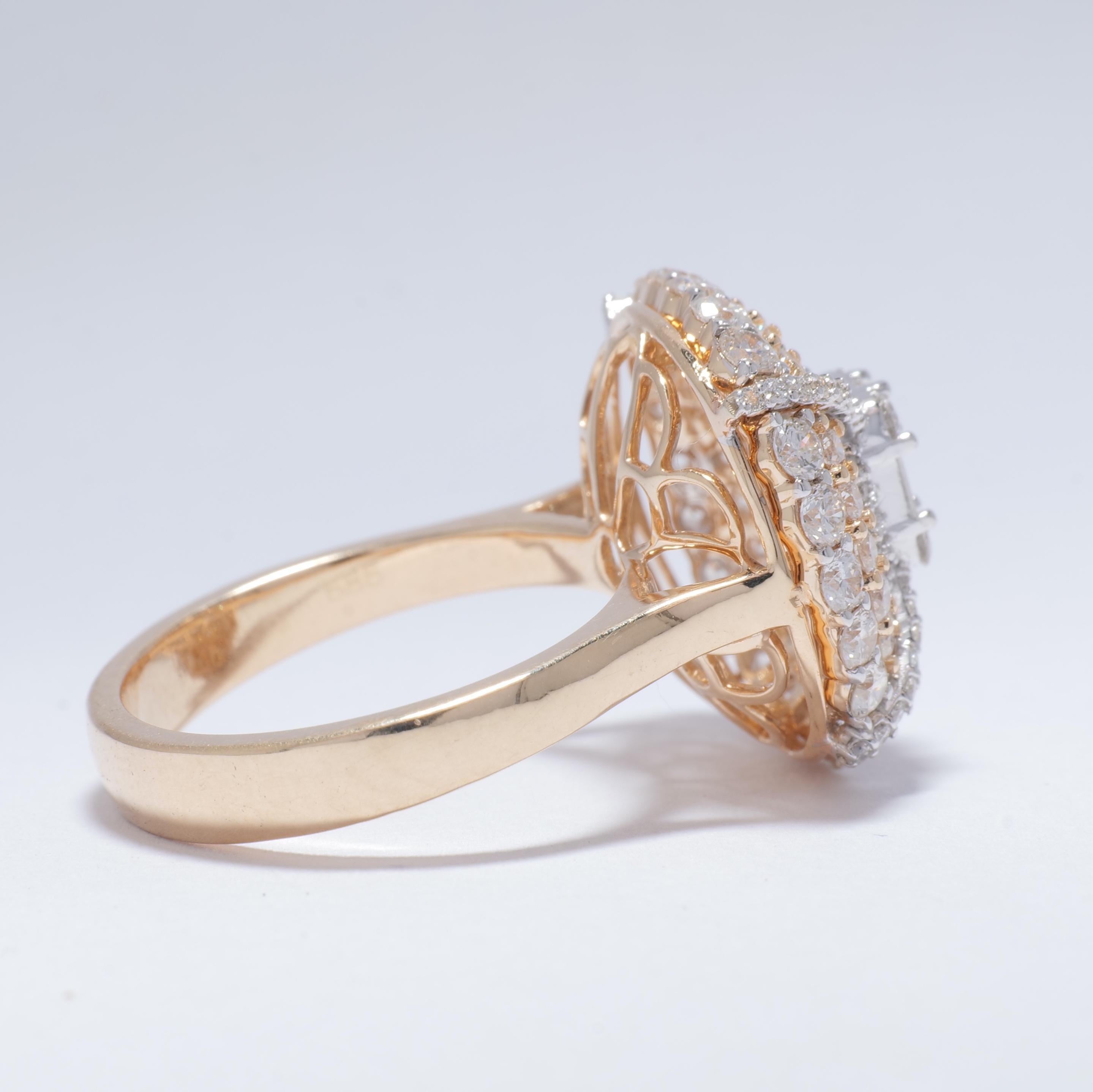 Baguette-Cluster-Diamantring aus 14k massivem Gold (zertifiziert) im Angebot 2