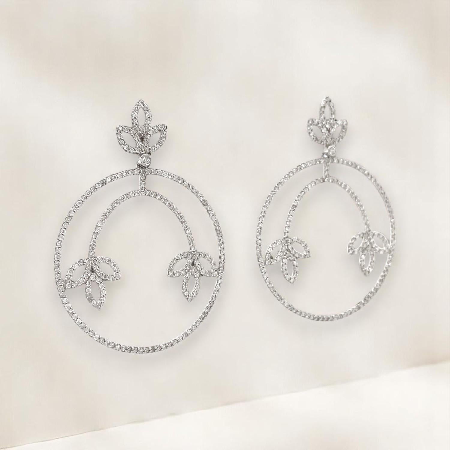 Circle Leaf Dangle Diamant-Ohrringe in 14k massivem Gold (zertifiziert) im Angebot 2